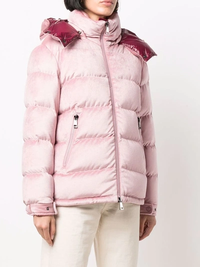 Shop Moncler Holostee Velvet Puffer Jacket In Pink