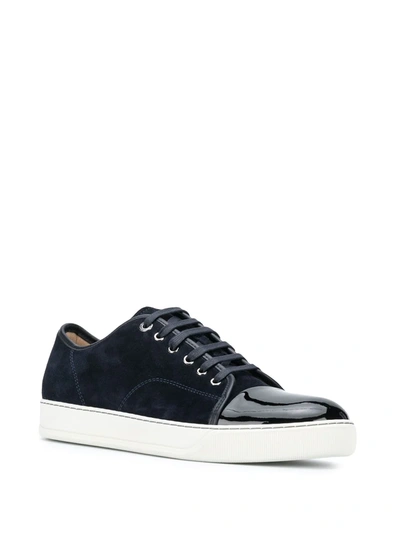 Lanvin Panelled Patent-leather And Velvet Low-top Trainers In Blue