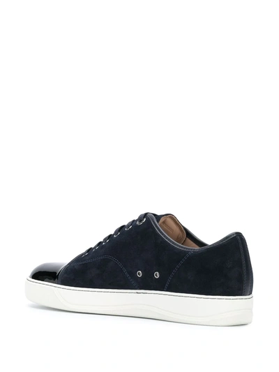 Lanvin Panelled Patent-leather And Velvet Low-top Trainers In Blue