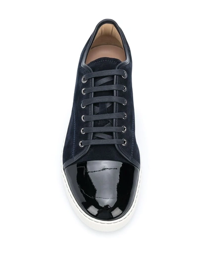 Lanvin Panelled Patent-leather And Velvet Low-top Trainers In Blue