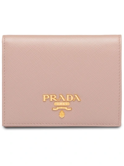 Shop Prada Saffiano Foldover Wallet In Pink