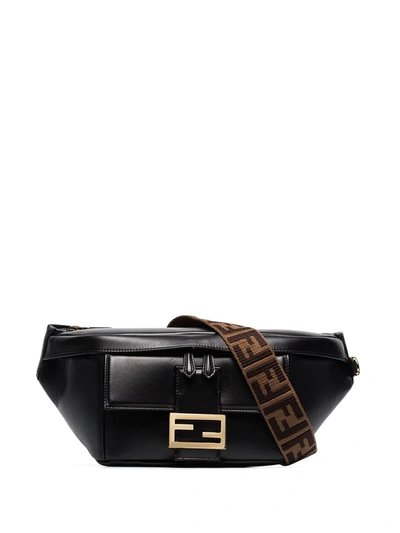 Shop Fendi Baguette Logo-print Leather Belt Bag In Orange
