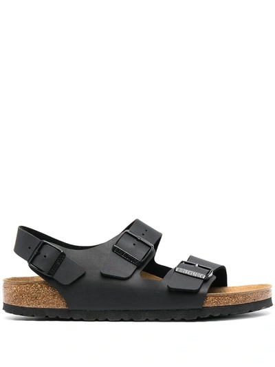 Birkenstock Amalfi Leather Soft Footbed Milano Sandals In Black