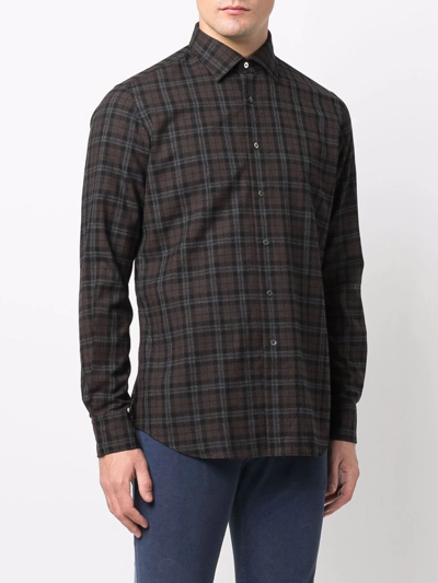 Shop Xacus Tartan-print Wool Shirt In Braun