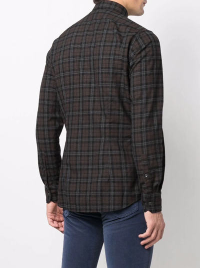 Shop Xacus Tartan-print Wool Shirt In Braun