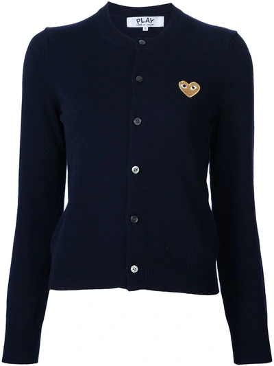 Shop Comme Des Garçons Play Embroidered Heart Cardigan In Blue