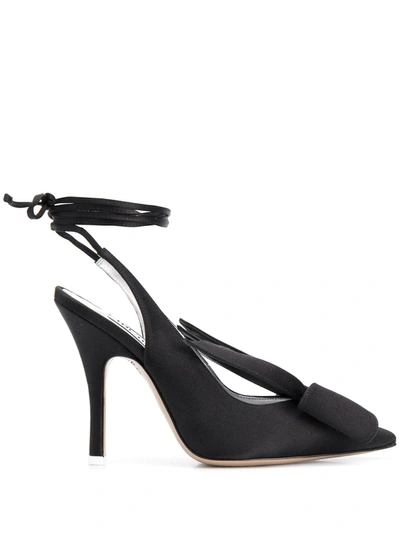 Shop Attico Ankle-wrap Satin Pumps In Black