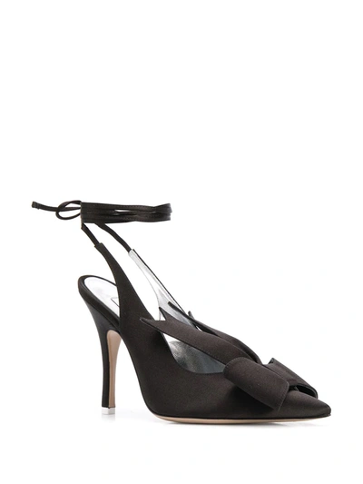 Attico Venus Bow Satin Slingback Pumps In Black