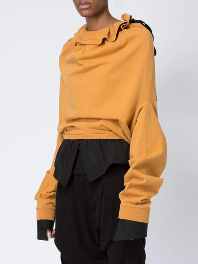 Shop Aganovich Ruffle Neck Sweatshirt In Yellow
