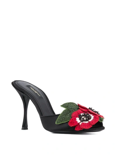 Shop Dolce & Gabbana Embroidered Flower Detail Sandals In Black