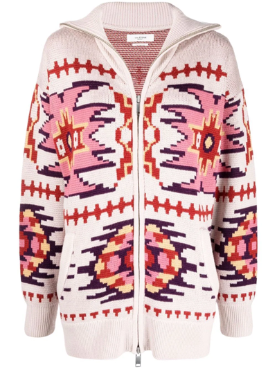 Shop Isabel Marant Étoile Patterned Intarsia-knit Cardigan In Neutrals