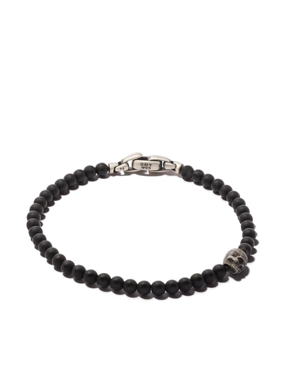 Shop David Yurman Sterling Silver Memento Mori Skull Station Onyx Bracelet In Ssbbo