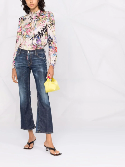 Dsquared2 Bleach-effect Distressed Kick-flare Cropped Jeans In Blue