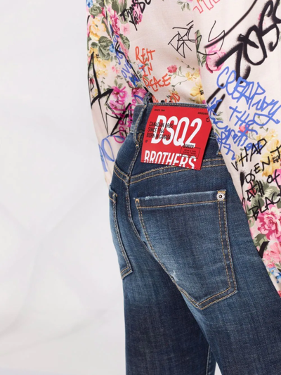 Shop Dsquared2 Bleach-effect Distressed Kick-flare Cropped Jeans In Blue