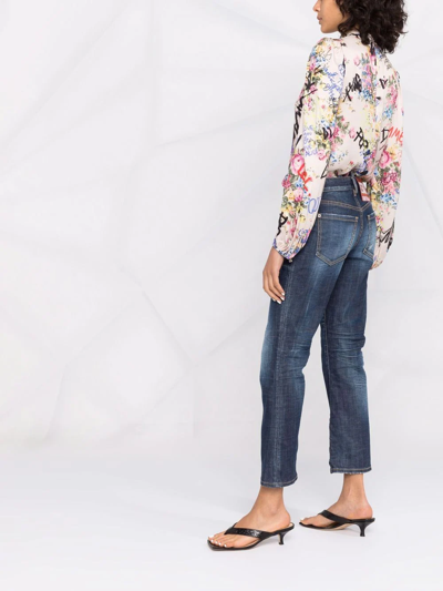 Dsquared2 Bleach-effect Distressed Kick-flare Cropped Jeans In Blue