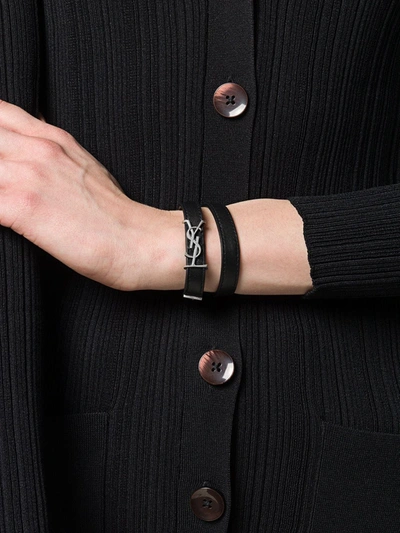 Shop Saint Laurent Opyum Double-wrap Bracelet In Black