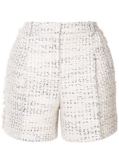 Shop Zuhair Murad Metallic Thread Tweed Shorts In White