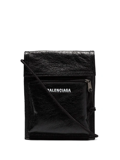 Shop Balenciaga Explorer Arena Cracked Leather Messenger Bag In Black