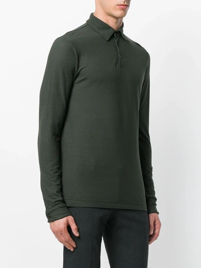 Shop Zanone Long-sleeve Polo Shirt In Green
