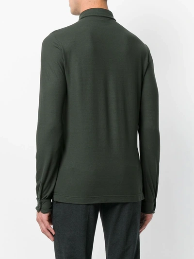 Shop Zanone Long-sleeve Polo Shirt In Green