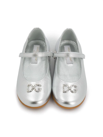 Shop Dolce & Gabbana Laminated Leather Ballerina Shoes In Silver