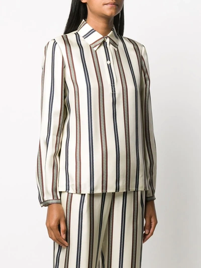 Shop Tory Burch Striped Silk Shirt In Neutrals