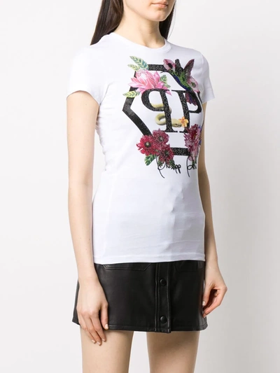 Shop Philipp Plein Crew Neck Crystal-embellished T-shirt In White