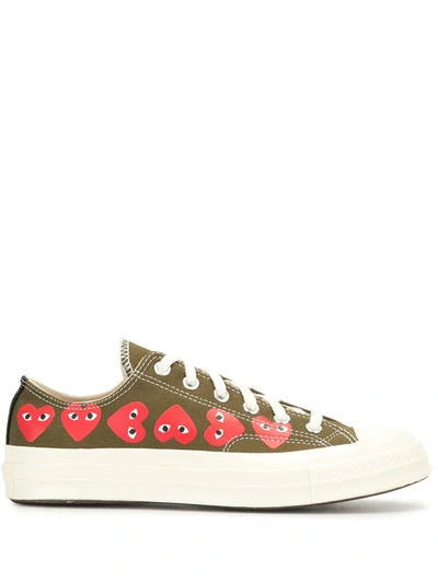 Shop Comme Des Garçons Signature Red Heart Print Sneakers In Green