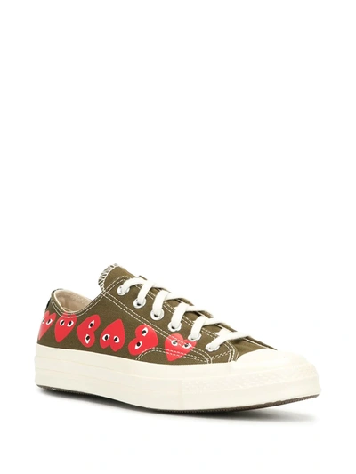 Shop Comme Des Garçons Signature Red Heart Print Sneakers In Green