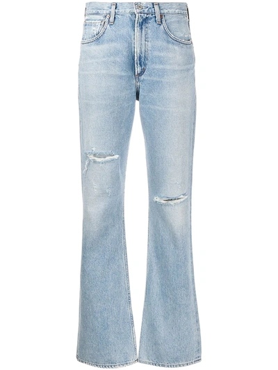 Shop Citizens Of Humanity Wide Leg Ripped Jeans In Blue