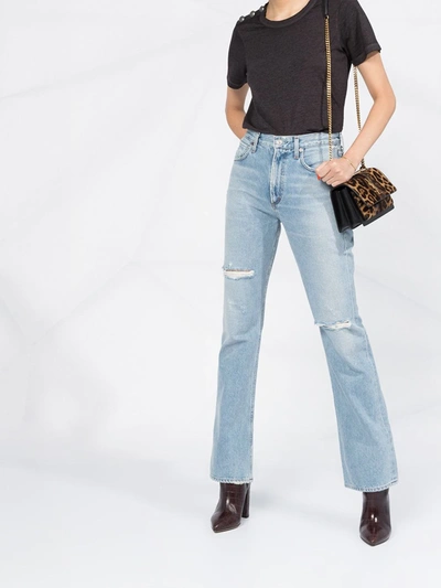 Shop Citizens Of Humanity Wide Leg Ripped Jeans In Blue