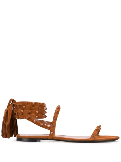 Shop Valentino Rockstud Flair Sandals In Brown