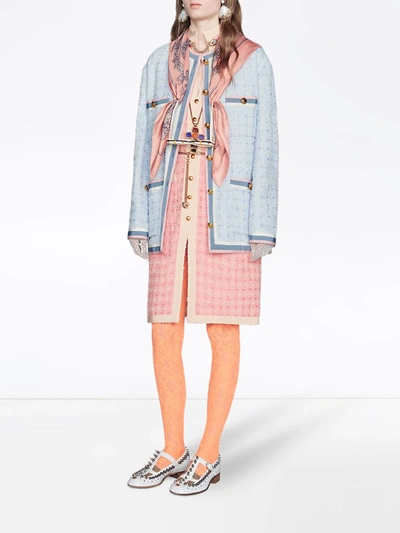 Gucci Sleeveless Short Tweed Dress With Chain Belt In Pink ,white