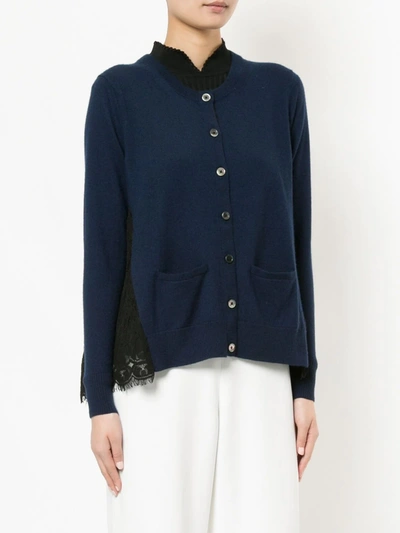Shop Onefifteen Lace Panel Buttoned Cardigan In Blue
