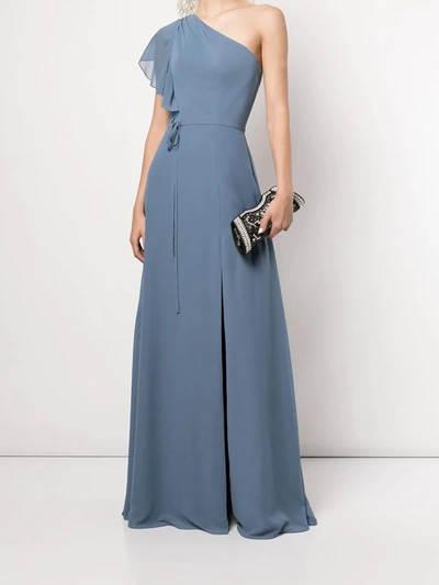 Shop Marchesa Notte Bridesmaids Gathered-bodice Full-length Gown In Blau