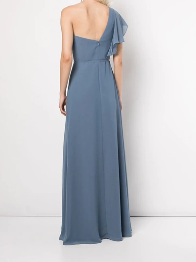 Shop Marchesa Notte Bridesmaids Gathered-bodice Full-length Gown In Blau