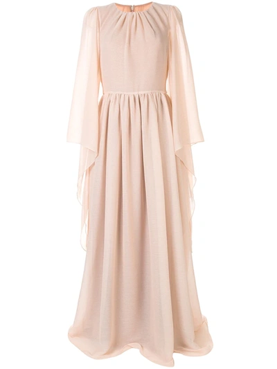 Shop Ingie Paris Draped Long-sleeved Gown In Pink