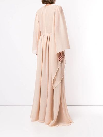 Shop Ingie Paris Draped Long-sleeved Gown In Pink