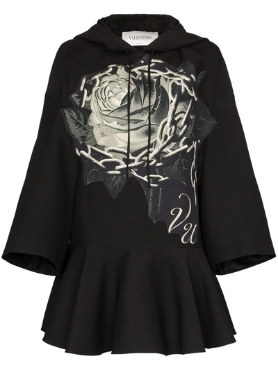 Shop Valentino Rose Chain Print Hooded Dress In Black