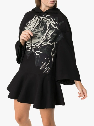 Shop Valentino Rose Chain Print Hooded Dress In Black