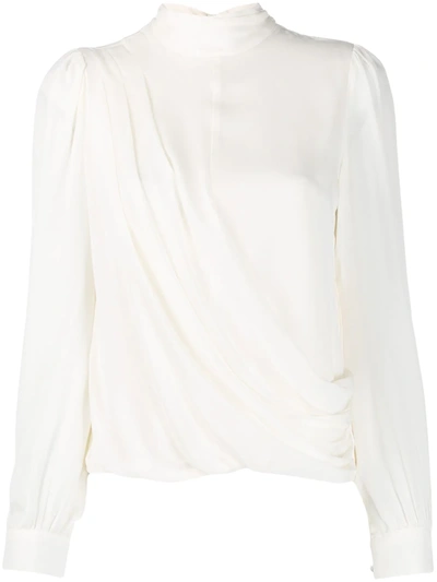 Shop Michael Michael Kors Wrap-style Long Sleeve Blouse In Neutrals