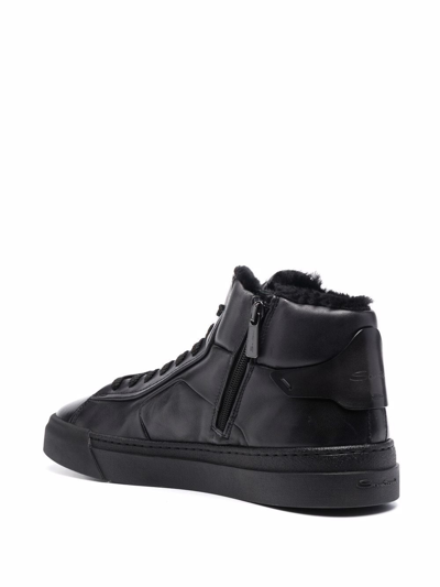Shop Santoni Lace-up High-top Leather Sneakers In Black