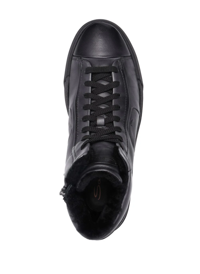 Shop Santoni Lace-up High-top Leather Sneakers In Black