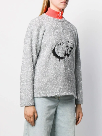 Off-white Fuzzy Logo-intarsia Crewneck Sweater In Silver