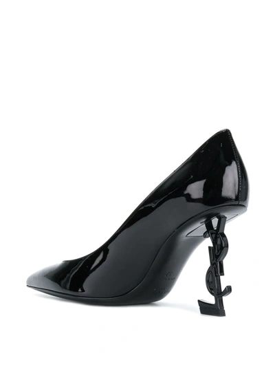Saint Laurent Opyum Logo Heel Patent Leather Courts In Black