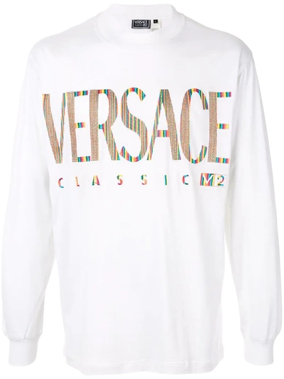 Pre-owned Versace Logo印花长袖t恤 In White