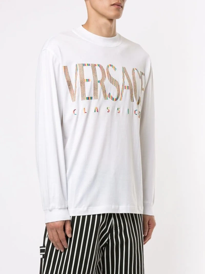 Pre-owned Versace Logo Print Longsleeved T-shirt In White
