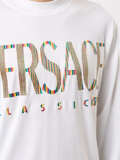 Pre-owned Versace Logo印花长袖t恤 In White