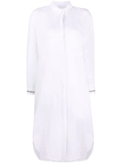 Shop Fabiana Filippi Long-sleeve Linen Shirt Dress In Weiss