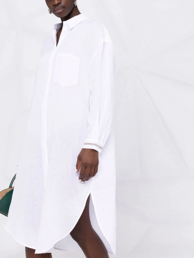 Shop Fabiana Filippi Long-sleeve Linen Shirt Dress In Weiss